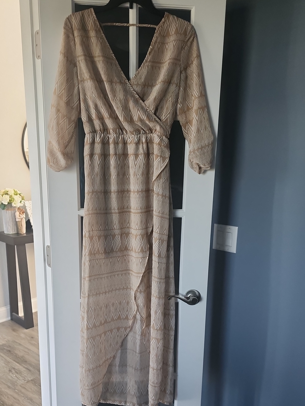 Charming Charlie Beige Geometric Wrap Maxi Dress